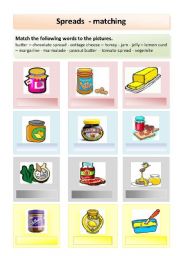 English worksheet: Spreads - everything you can put on a slice of bread Matching and flashcards