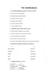 English Worksheet: THE INCREDIBLES (film)