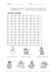 English worksheet: Happy carnival (word searching)