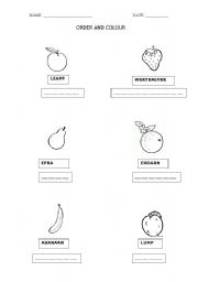 English worksheet: Order the words (fruits)