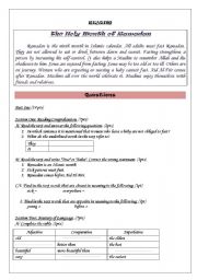 English Worksheet: The Holy month of Ramadhan