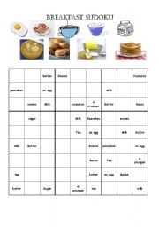 English Worksheet: Sudoku Breakfast Vocabulary Easy