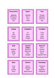 English Worksheet: Taboo cards (6 pages)