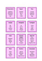 English Worksheet: Taboo cards (6 pages)