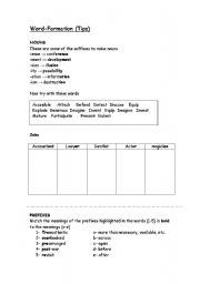 English worksheet: Word formation (tips)