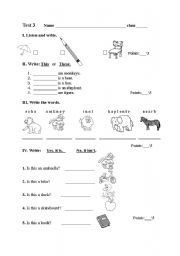 English Worksheet: Test  for 2nd grade