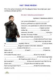 English Worksheet: My most embarrasing moment: Past tense review