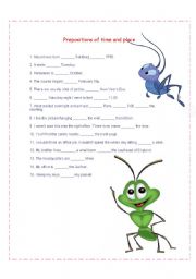 English Worksheet: PREPOSITIONS OF TIME AND PLACE