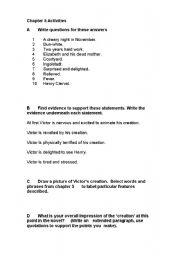 English worksheet: Chapter 5 Frankenstein