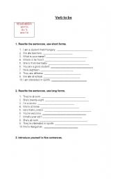 English worksheet: Verb to be