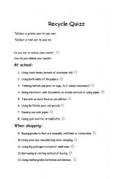 English Worksheet: Lets think about RECYCLE