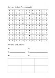 English Worksheet: Farm animals wordsearch