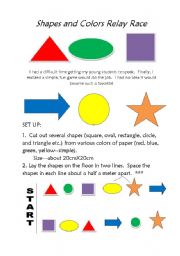 English Worksheet: Shapes and Colors Relay Race