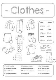 English Worksheet: Number and colour the clothes