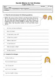 English Worksheet: Written test - 4 pages