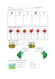English Worksheet: Vowels and Numbers (0 - 5)