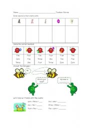 English worksheet: Vowels and Numbers (0 - 5)