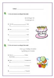 English Worksheet: Birthday