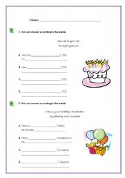 English worksheet: Birthday