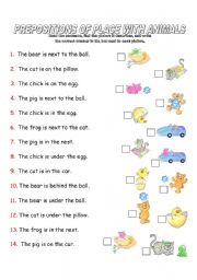 English Worksheet: Prepositions of Place With Animals
