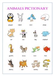 English Worksheet: ANIMALS PICTIONARY