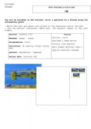 English Worksheet: write a postcard from New Zealand