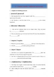 English Worksheet: similar words / different meanings