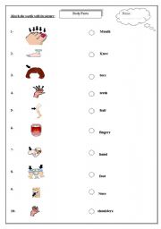 English worksheet: body parts (match)