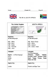 English Worksheet: The UK vs South Africa