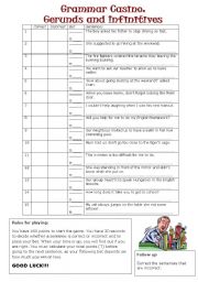 English Worksheet: Grammar Casino: Gerunds and Infinitives