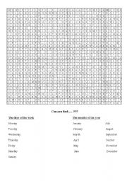 English worksheet: days and months word search