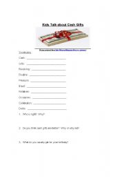 English Worksheet: Kids Talk about Money gifts