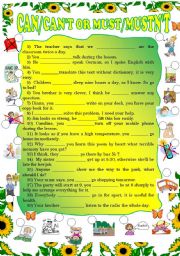 English Worksheet: Can/Cant or Must / Mustnt