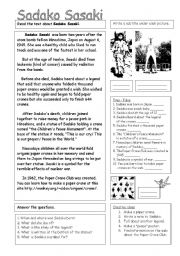 English Worksheet: Sadako Sasaki