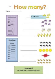 English worksheet: How Many + Short U Sound