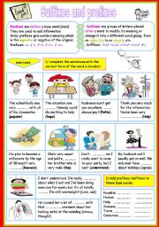 English Worksheet: suffixes and prefixes