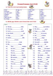 English Worksheet: Personal Pronouns. Verb TO BE.