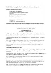 English Worksheet: keeping resolutions. reading and vocabulary, new year