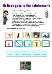 English Worksheet: Mr Bean goes to the hairdressers/barbers