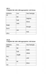 English worksheet: Irregular verbs short test