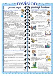 English Worksheet: revision 1/2 (present simple and simple vs conrtinuous with key)