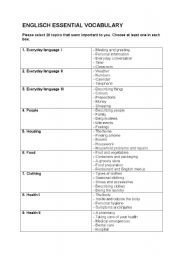 English worksheet: Survey: English Essential Vocabulary