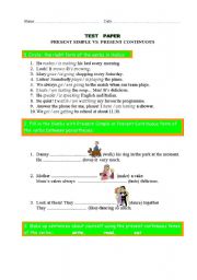 English worksheet: Present Simple vs. Present Continuous