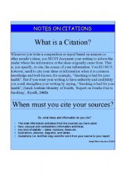 English Worksheet: What is a Citation?