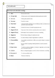 English worksheet: Words ; increase, support, volunteer etc. 