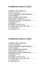 English Worksheet: Conditional sentences I, II, III