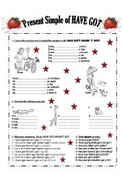 English Worksheet: Present Simple of HAVE GOT (2pages)