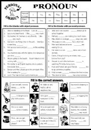 English Worksheet: Personal and Object Pronoun