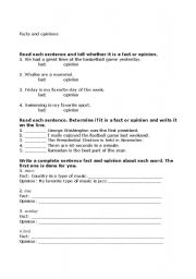 English worksheet: facts and opinions