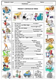 English Worksheet: PRESENT PROGRESSIVE TENSE